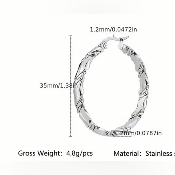 Stainless Steel Twisted Hoop Earrings - Picture 3 of 3